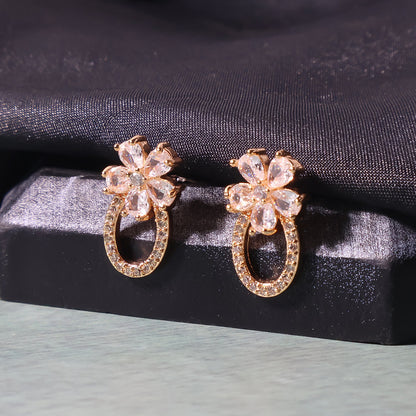 Floral Oval Loop CZ Stone Earrings for Women