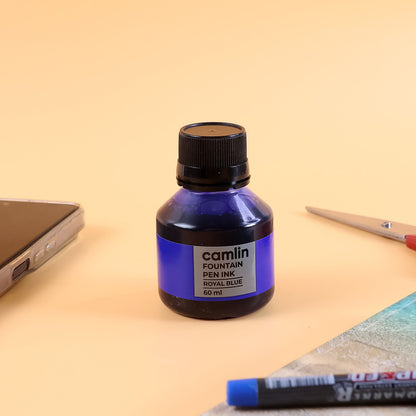 Camlin Fountain Pen Ink – Smooth Writing Royal Blue Ink for All Fountain Pens (60 ml Bottle)