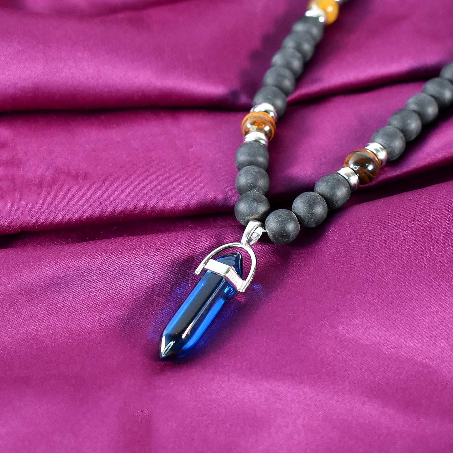 Natural  Beads Necklace with Crystal Pillar