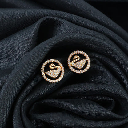 Graceful Swan Design CZ Stone Stud Earrings for Women