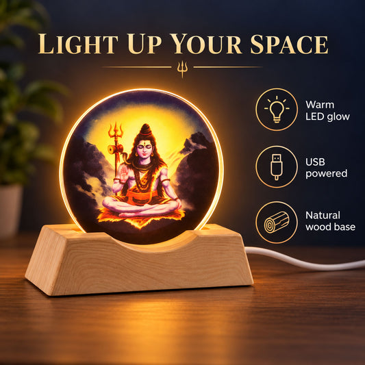 3D Mahadev LED Lamp with Wooden Base for Home Decor Shelf (1 Pc)
