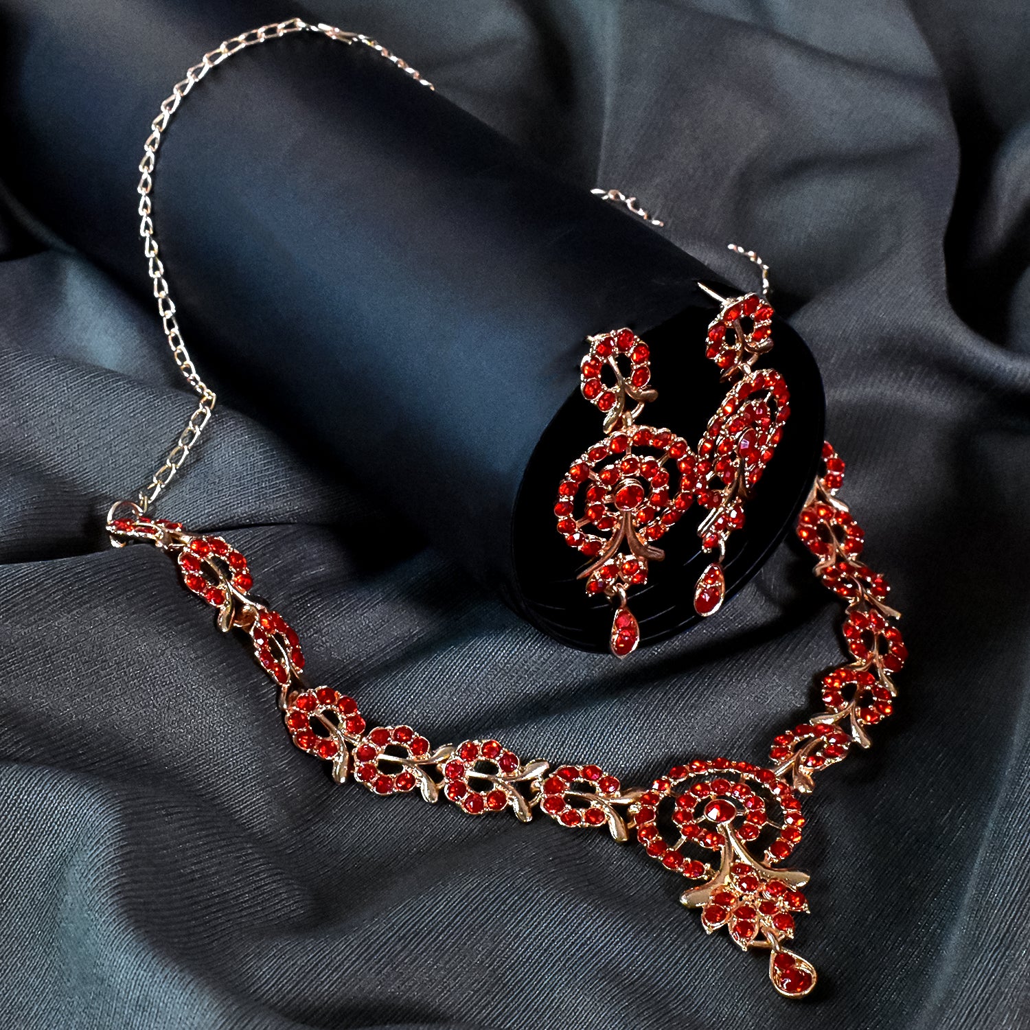 Red Diamond Necklace with Earring Set