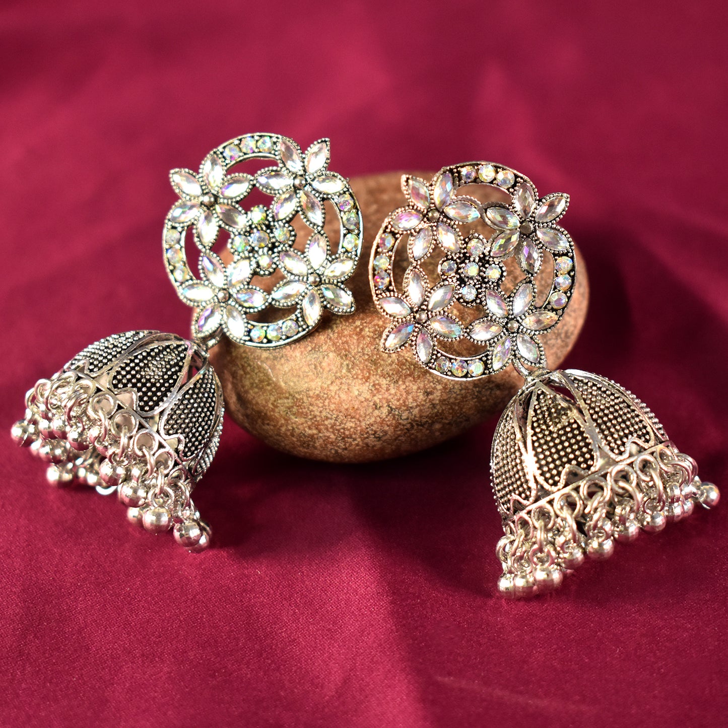 Elegant New-Style Oxidised Jumka Earrings with Intricate Detailing