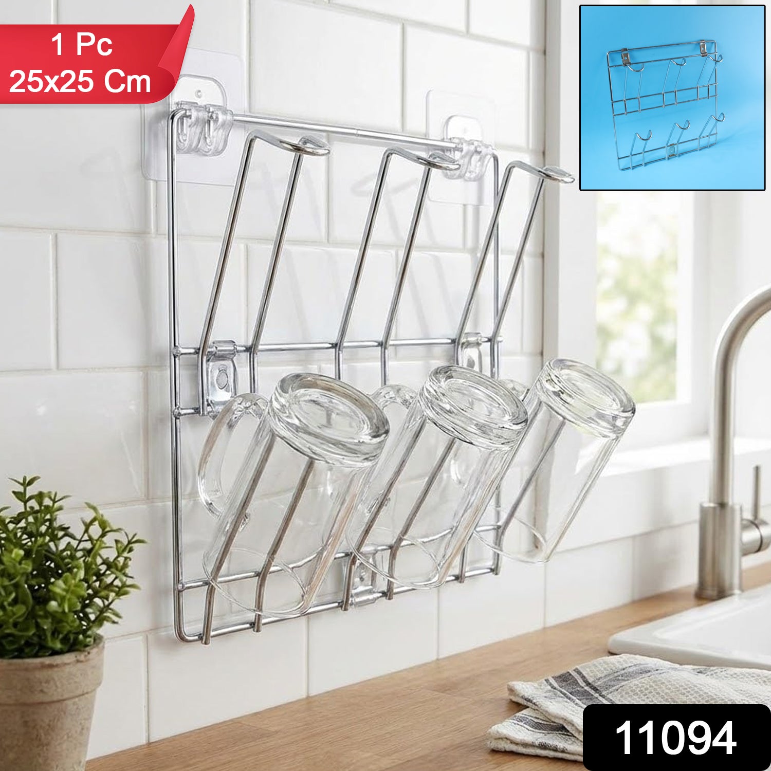 Cup drying rack mounted on kitchen wall