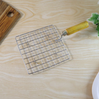 Kitchen Square Stainless Steel Roaster Jali, Barbecue Grill with Wooden Handle