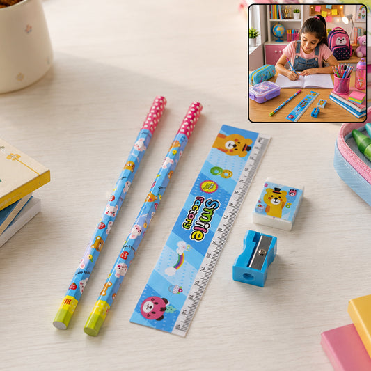 Cartoon Wooden Pencil Set – 5-in-1 Kids Stationery | Writezo