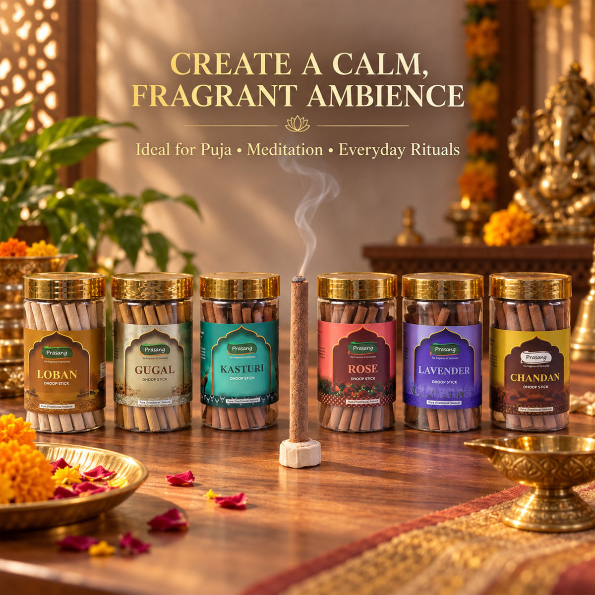 Assorted Fragrance Dhoop Sticks Jar Combo for Daily Puja (6 In 1, 100 Gm Each)