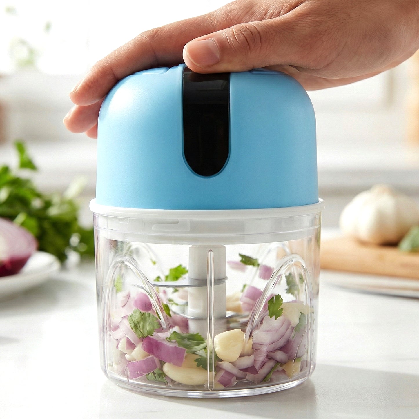 Wireless USB Rechargeable Mini Electric Garlic Machine / Chopper 3 Blades (300Ml)