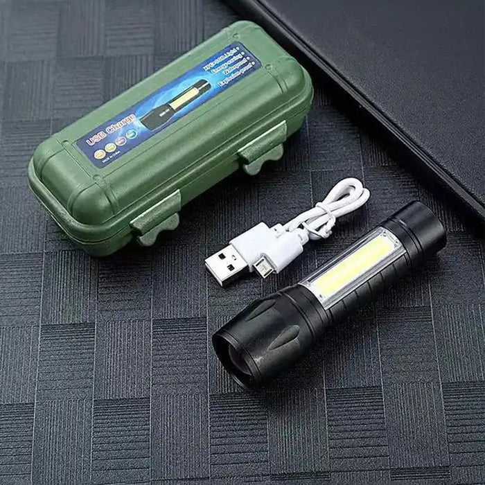 LED Flashlight Rechargeable USB Mini Torch, Ultra Brightest Zoom Flash Light Handheld Pocket Compact Portable Tiny Lamp with COB Side Lantern, High Power Tactical Travel Emergency Flashlights