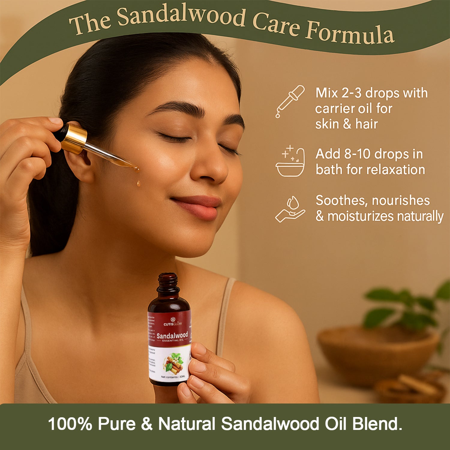 Eyelet Sandalwood Essential Oil – 100% Pure & Natural Aromatherapy Oil for Skin, Hair & Relaxation 30ml