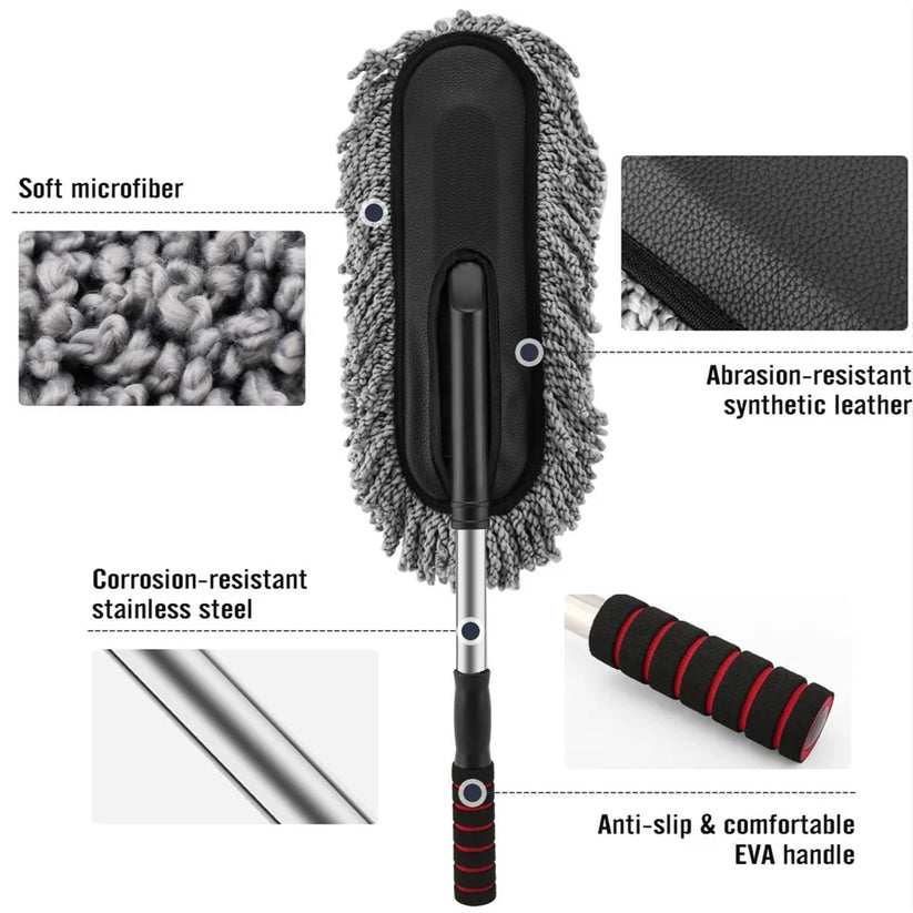 Car Duster with Long Retractable Handle & Soft Microfiber Bristles