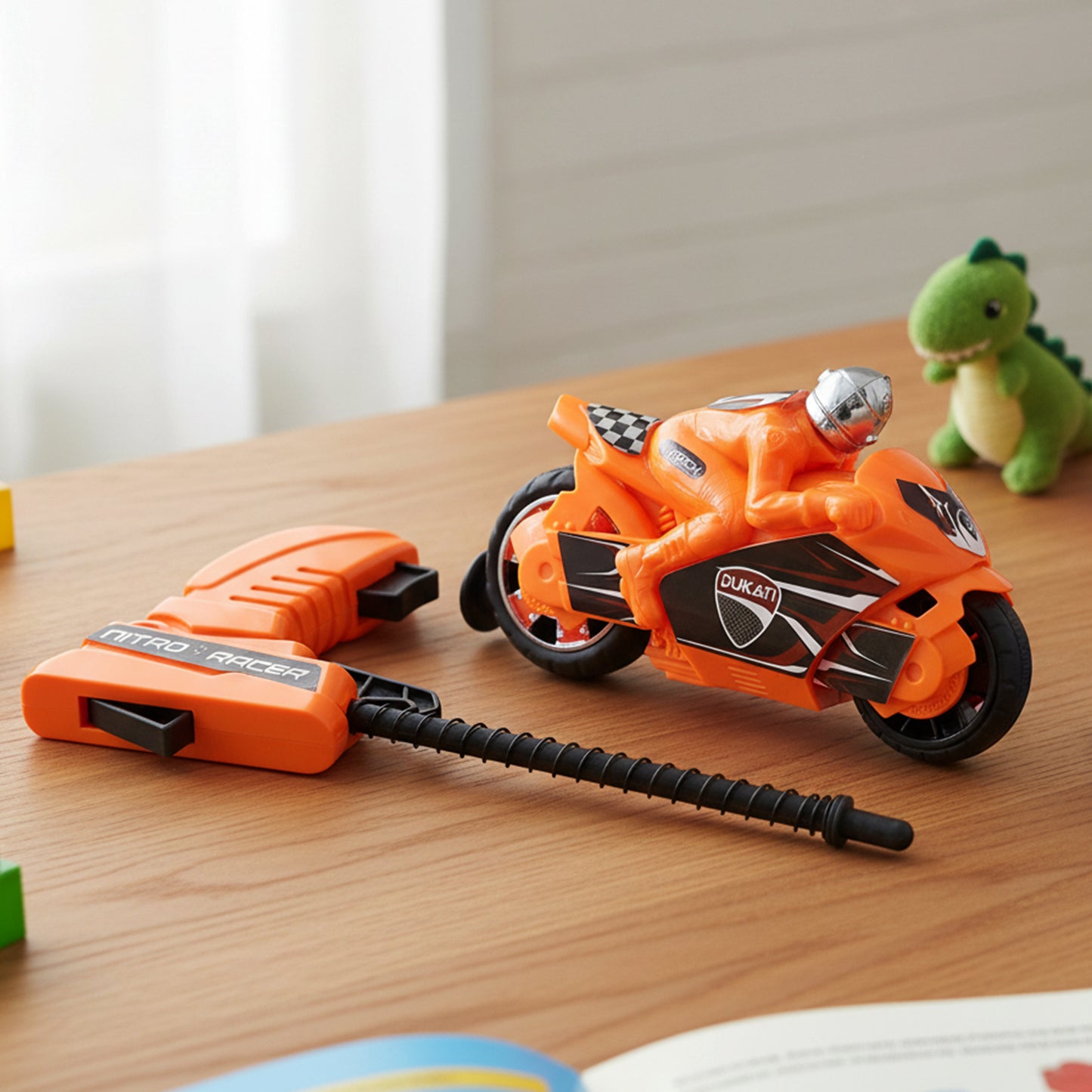 Launcher Bike Racing Toy for Kids with Manual Pull Launcher