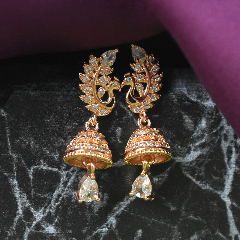 Graceful Peacock Design CZ Stone Jhumka Earrings for Women
