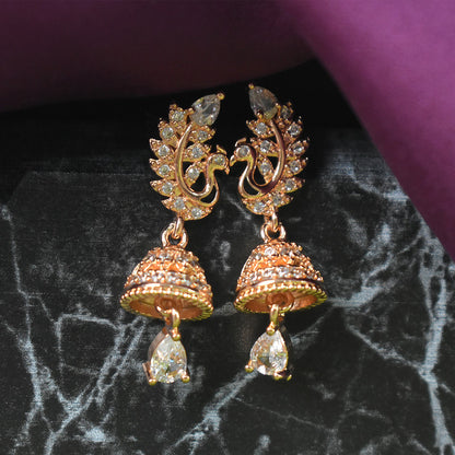 Graceful Peacock Design CZ Stone Jhumka Earrings for Women