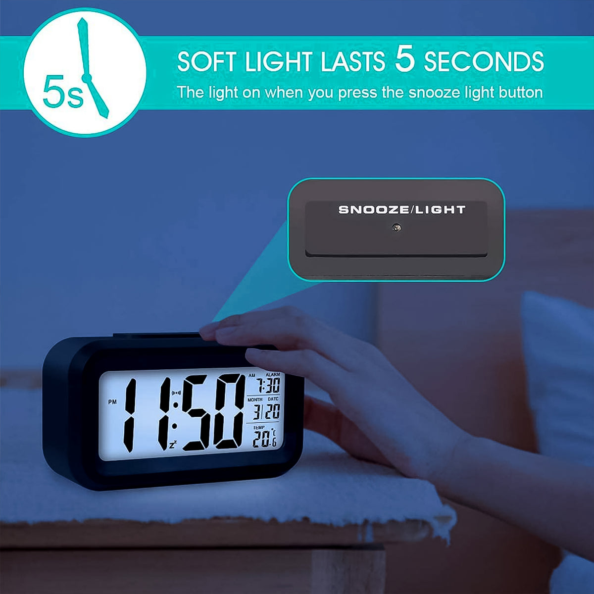 Digital LED Alarm Clock with Temperature Display for Bedside (1 Pc)