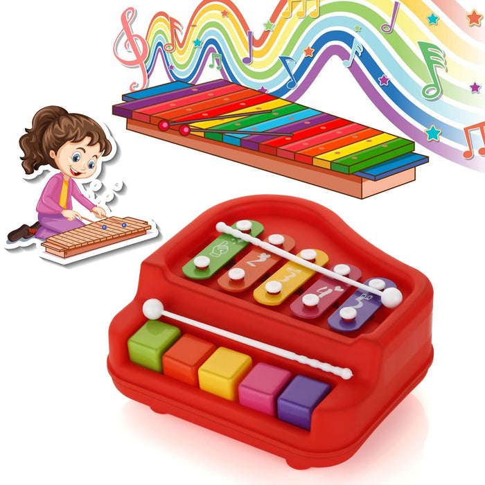 2 in 1 Baby Piano Xylophone Toy for Toddlers, 5 Multicolored Key Keyboard Xylophone Piano, Preschool Educational Musical Learning Instruments Toy for Baby Kids Girls Boys 3+ Years (1 Pc)