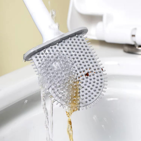 Silicone toilet brush hanging on bathroom wall mount
