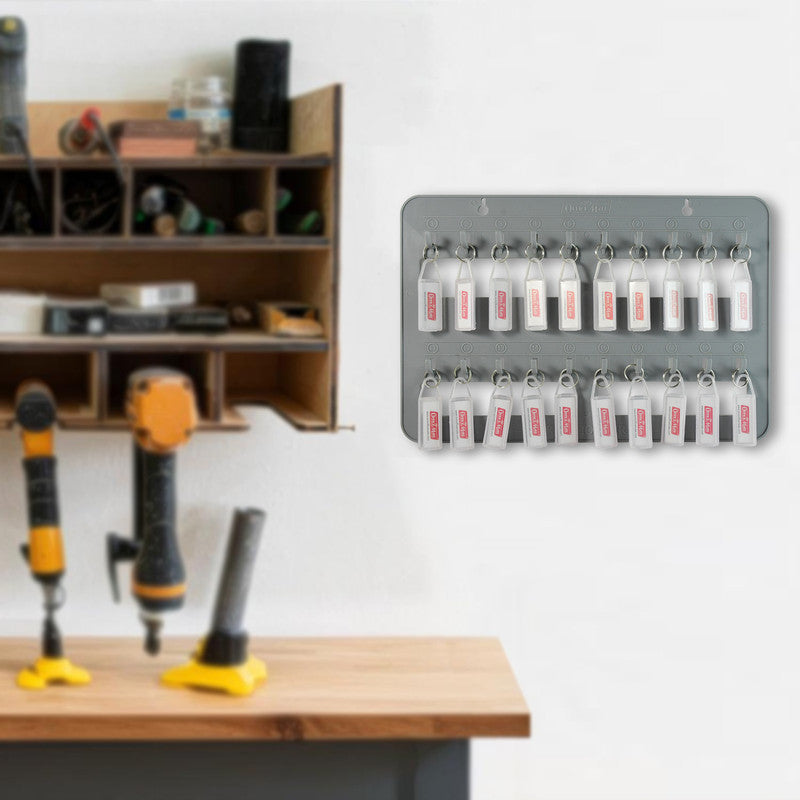 Office Mate Wall Key Holder Board – 20 Hooks with Label Tags for Organized Key Storage