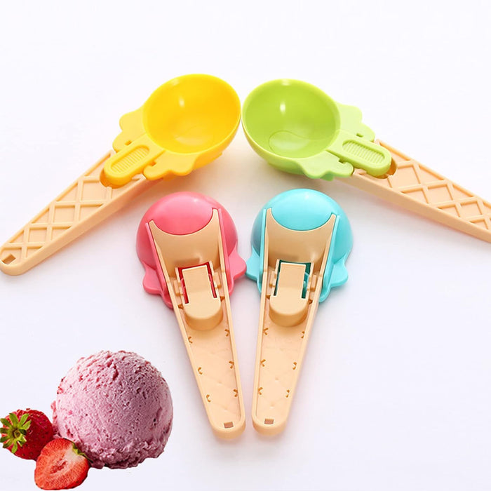 Ice Cream Spoons 2pcs Plastic Water Melon Scoopers with Trigger Dipper and Adults for Summer Party Ice Cream Scoop, Food Serving Spoon Kitchen Tools Ice Cream Digging Spoon Household Spoons Cupcake Spoons Aps Fruit Ball Player (2 Pc)