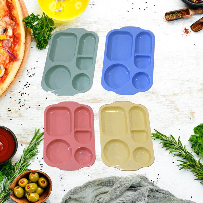 Divided Plates, 5 Compartments 32 CM Split Plates, Shatterproof Separating Plates For Kids And Adults, Microwave and Dishwasher Tableware Set, Multi-Colour, Modern (4 Pc Set)