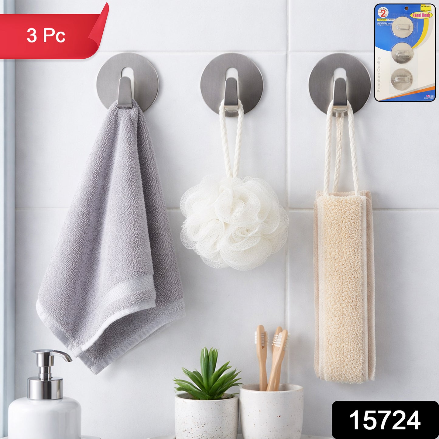 Heavy Duty Self-Adhesive Stainless Hooks – Waterproof for Robes, Coats & Towels