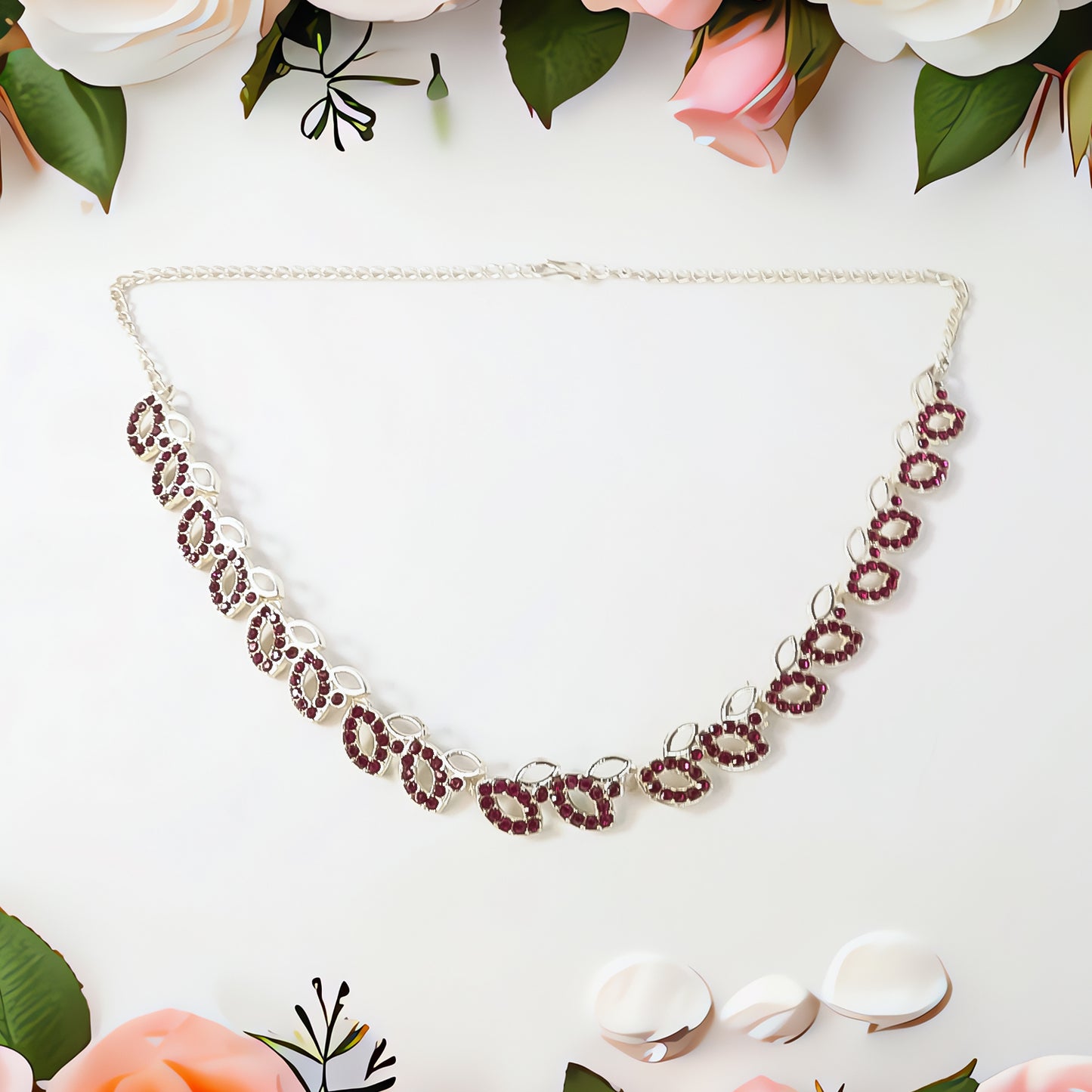 Rosegold Polished AD Studded Necklace Jewellery set