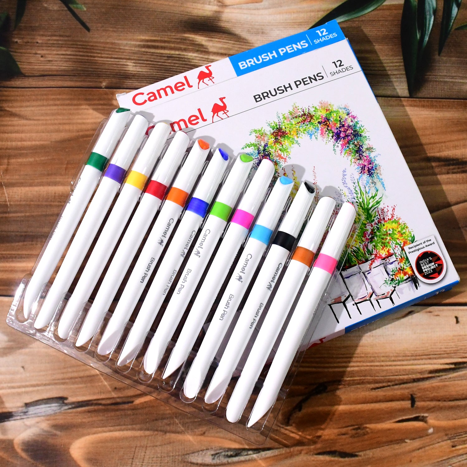 Camel Brush Pens – 12 Vibrant Shades (Flexible Tip for Watercolor Effects, Lettering & Sketching)