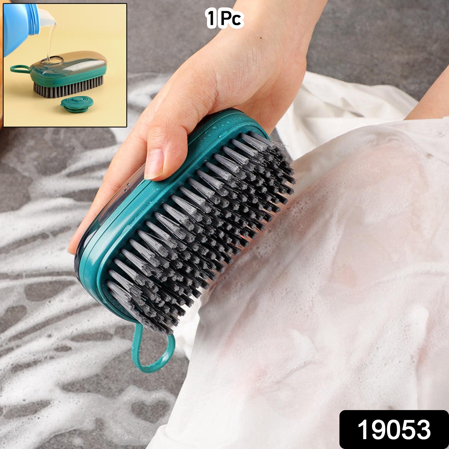 Laundry brush with built-in soap dispenser