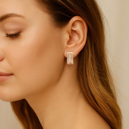 Elegant Double Row CZ Stone Hoop Earrings for Women