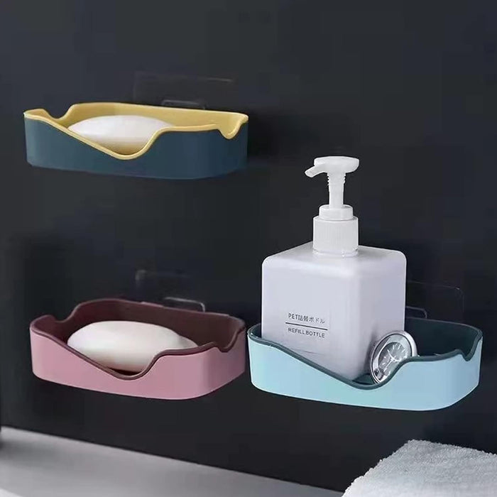 Plastic Soap Dish Holder for Bathroom Shower Wall Mounted Self Adhesive Soap Holder Saver Tray-Plastic Sponge Holder for Kitchen Storage Rack Soap Box, Bathroom (1 Pc)
