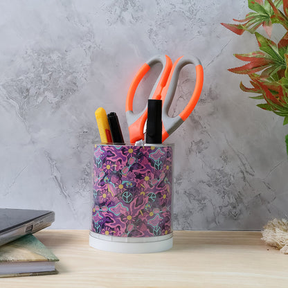 Khyati Crystal Round Pen Stand – Stylish Transparent Desk Organizer