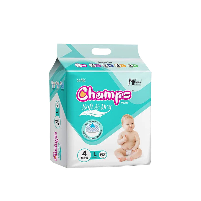 Champs Soft and Dry Baby Diaper Pants 62 Pcs (Large Size  L62)