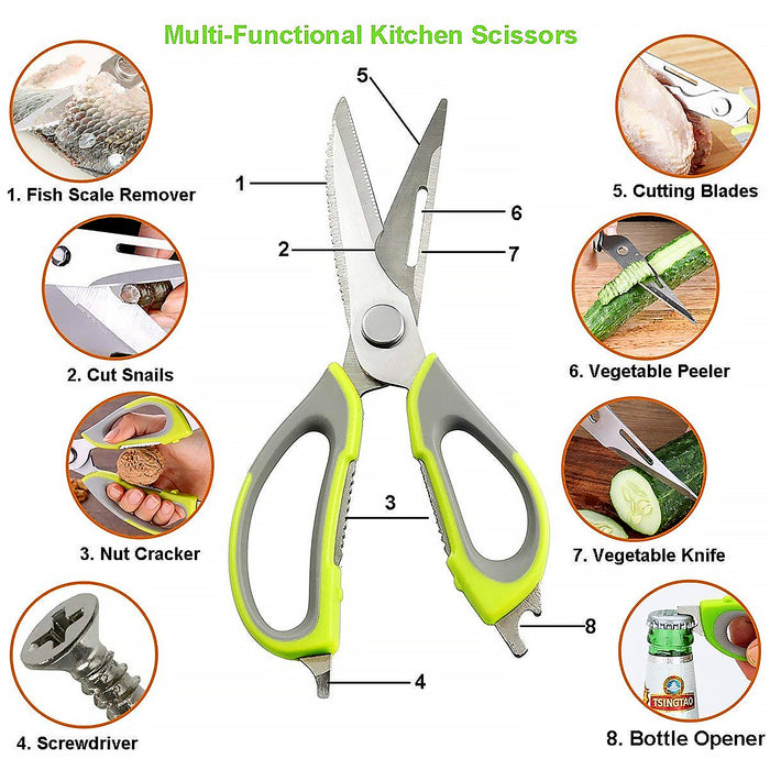 Multi-Purpose Kitchen Shears with Magnetic Holder, Stainless Steel, Red Multifunction Heavy Duty and Kitchen Scissors