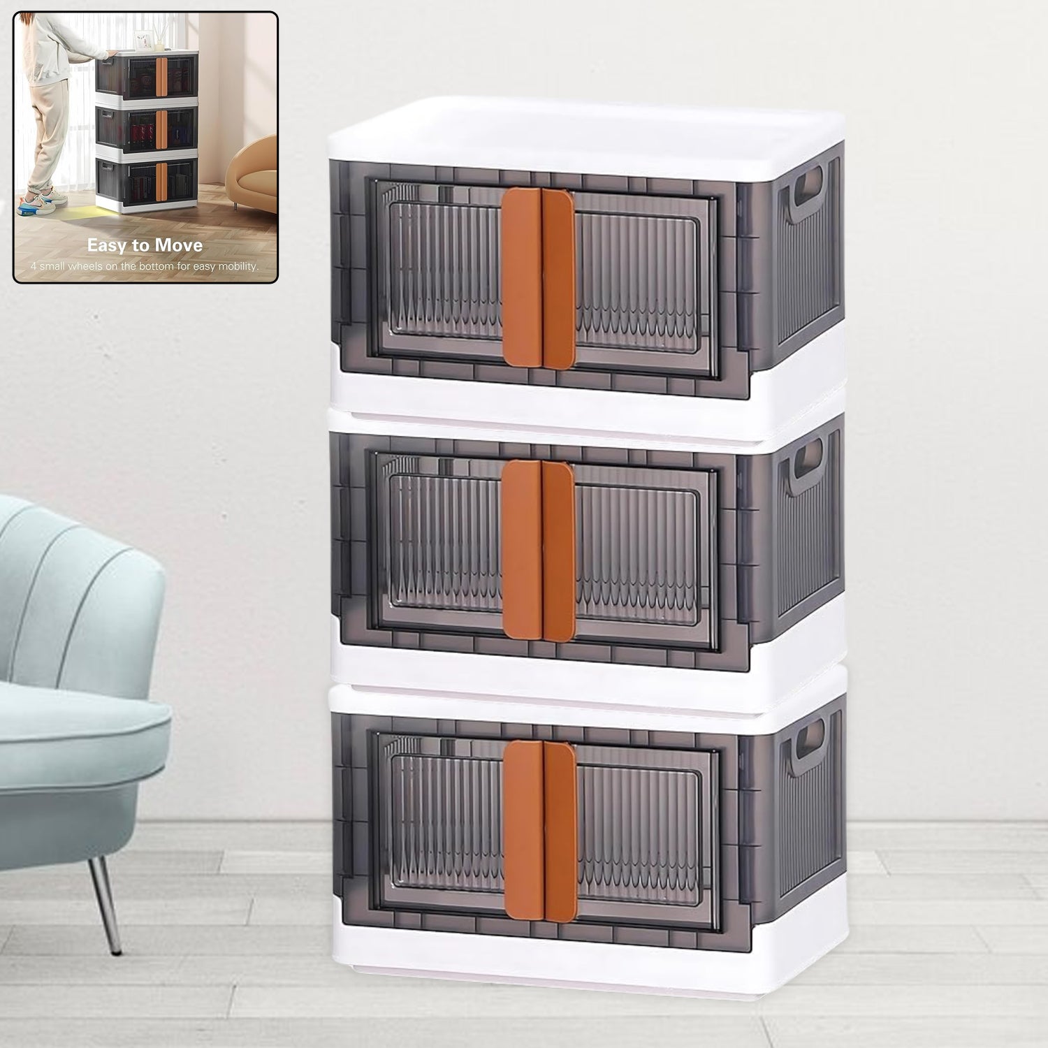 Plastic Folding Wardrobe Organizer 3-Layer with Wheels - Image 1