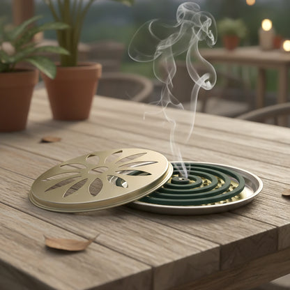 2 in 1 Metal Mosquito Coil Stand cum Incense Burner (15x15 Cm, 1 Pc)