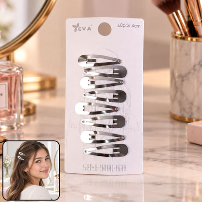 Metal Snap Hair Clips Set 4 Cm for Women and Girls (8 Pc)