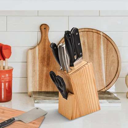 Kitchen Knife Set with Wooden Block and Scissors (5 pcs, Black)