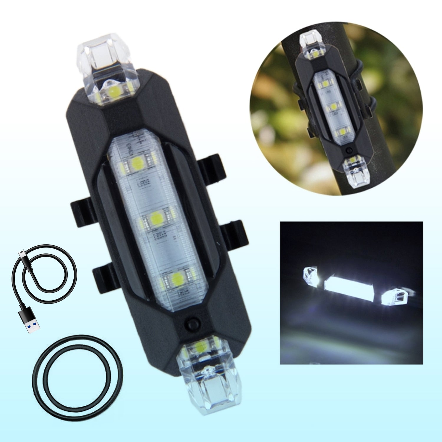 Rechargeable LED Bicycle Front & Rear Safety Light (1 Pc)