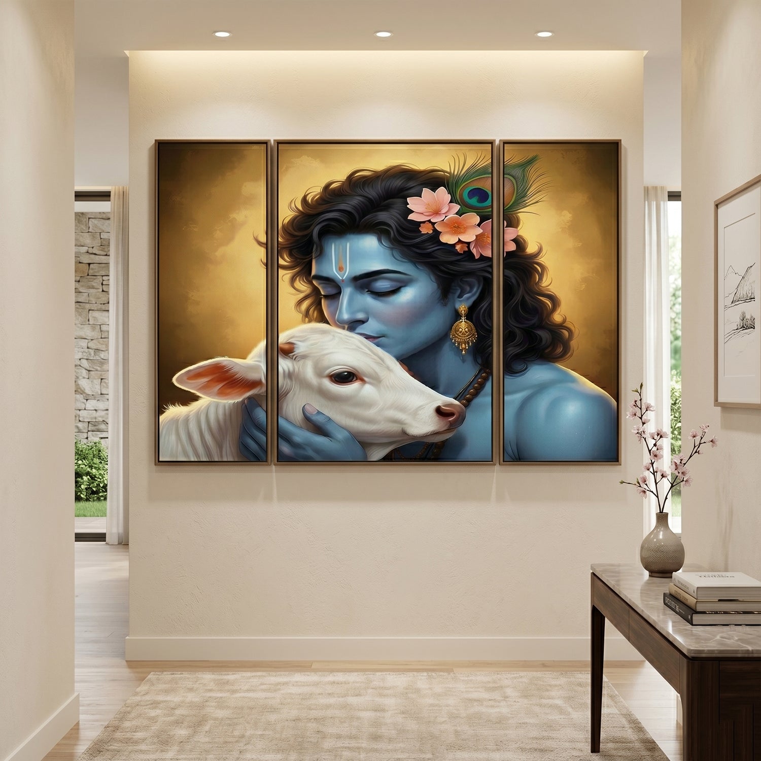 Krishna cow religious painting