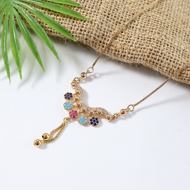 Gold-Plated Multicolor Pendant Necklace for Women