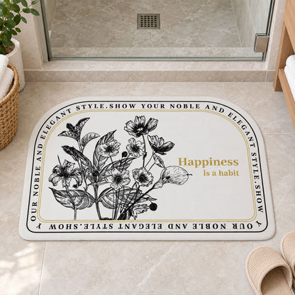Absorbent Bathroom Mat, Half Round Botanical Quote Print Mat (1 Pc, 50x80 Cm)