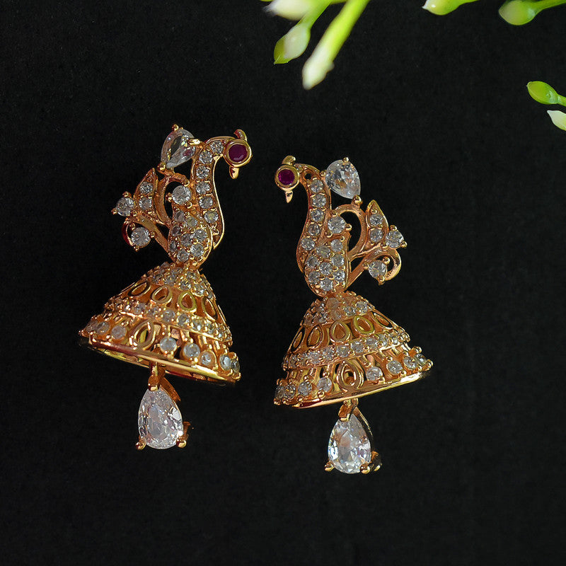 Beautiful Peacock Design CZ Stone Jhumka Earrings for Women