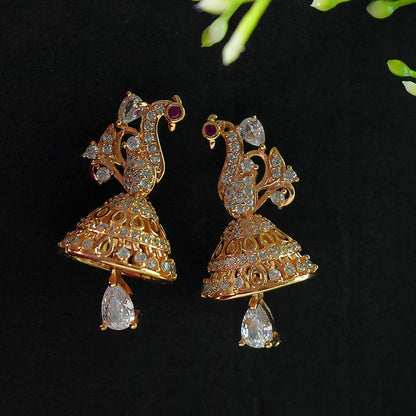 Beautiful Peacock Design CZ Stone Jhumka Earrings for Women