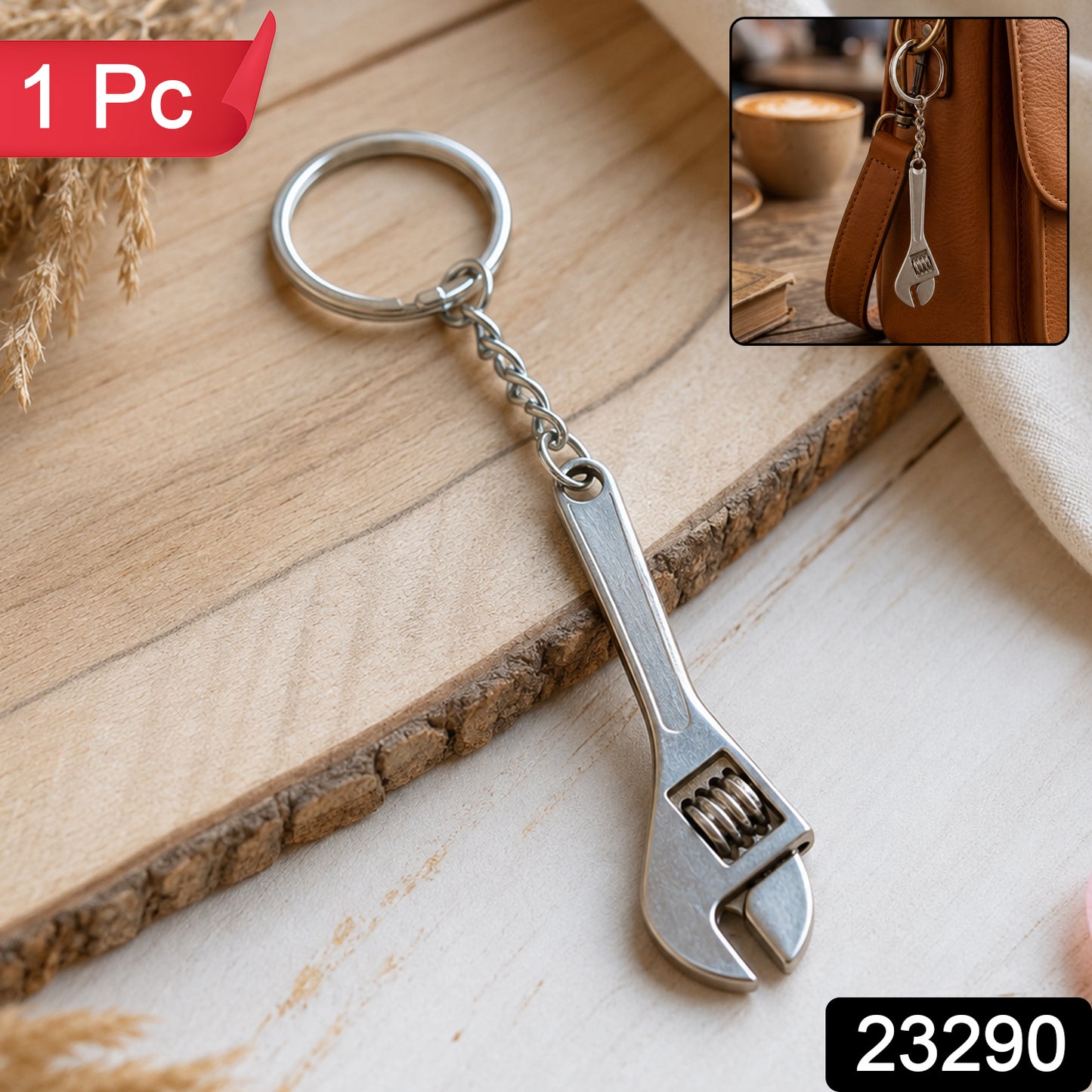 Mini Adjustable Wrench Keychain Metal Spanner Key Ring for Bag (1 Pc)