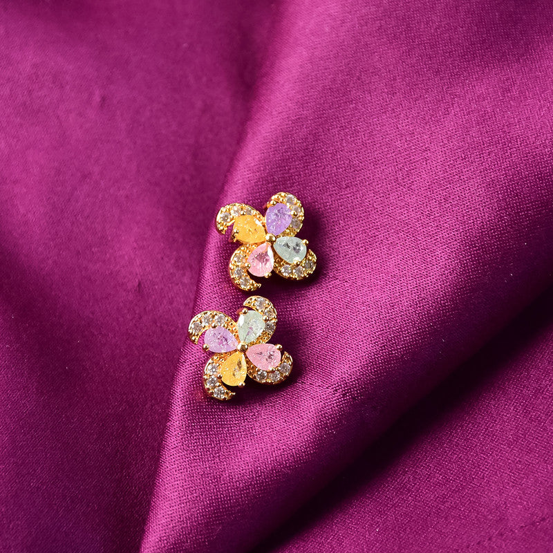 Pastel Crystal Flower Stud Earrings with Gold Finish for Women