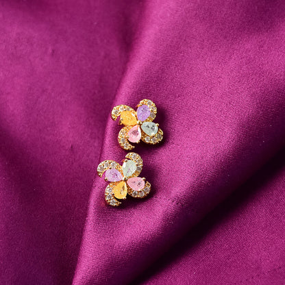 Pastel Crystal Flower Stud Earrings with Gold Finish for Women