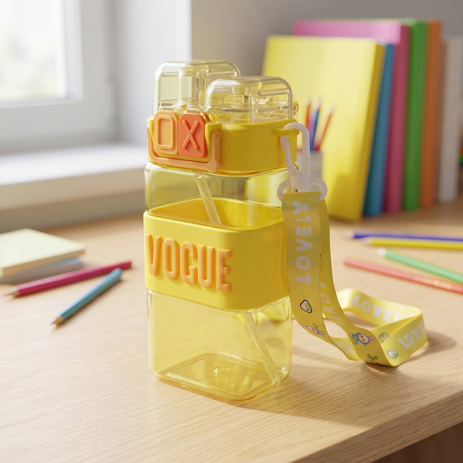 Girls Dual Compartment Plastic Water Bottle Leakproof Carry Strap (1 Pc)