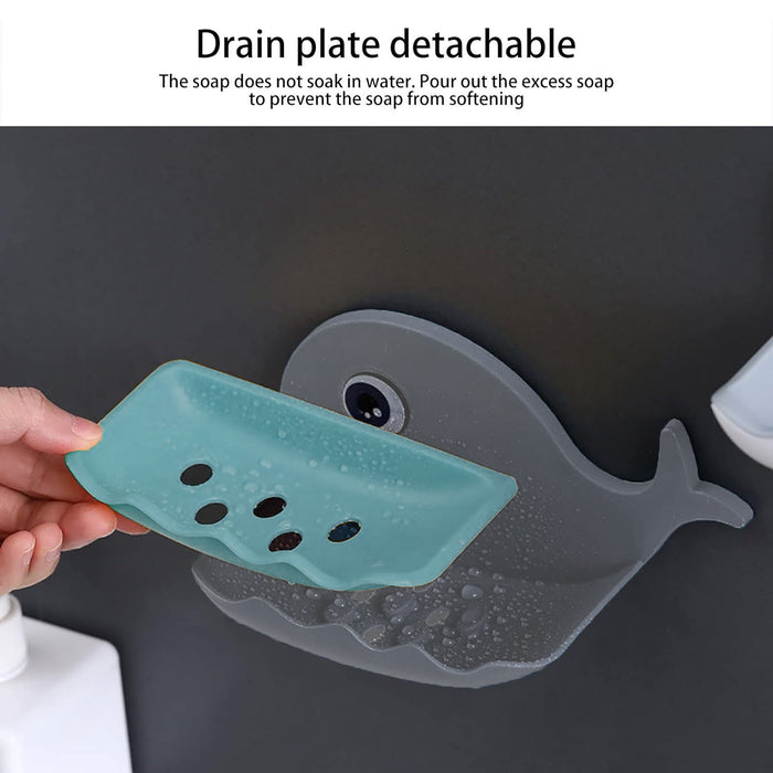 Fish Shape Double Layer Adhesive Waterproof Wall Mounted Soap Bar Holder Stand Rack for Bathroom Shower Wall Kitchen