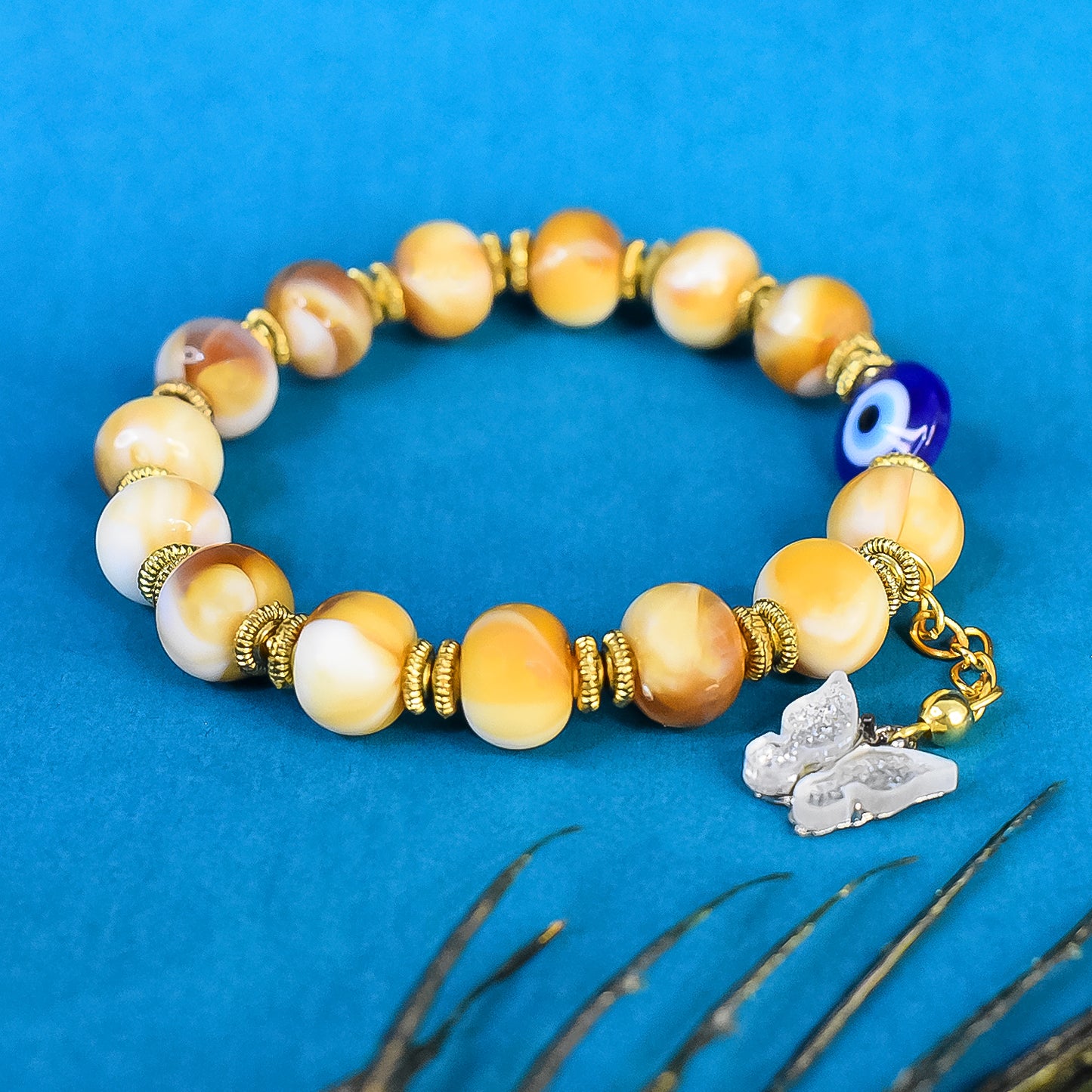 Evil Eye  Lucky Charm Yellow Crystal Stretch Bracelet