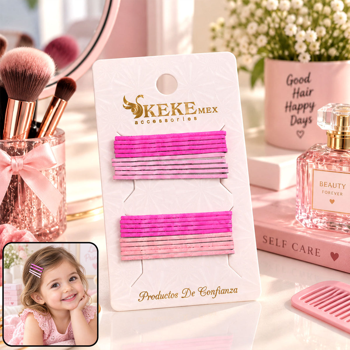 Pink Ombre Metal Bobby Pins Set for Girls and Kids (20 Pc)